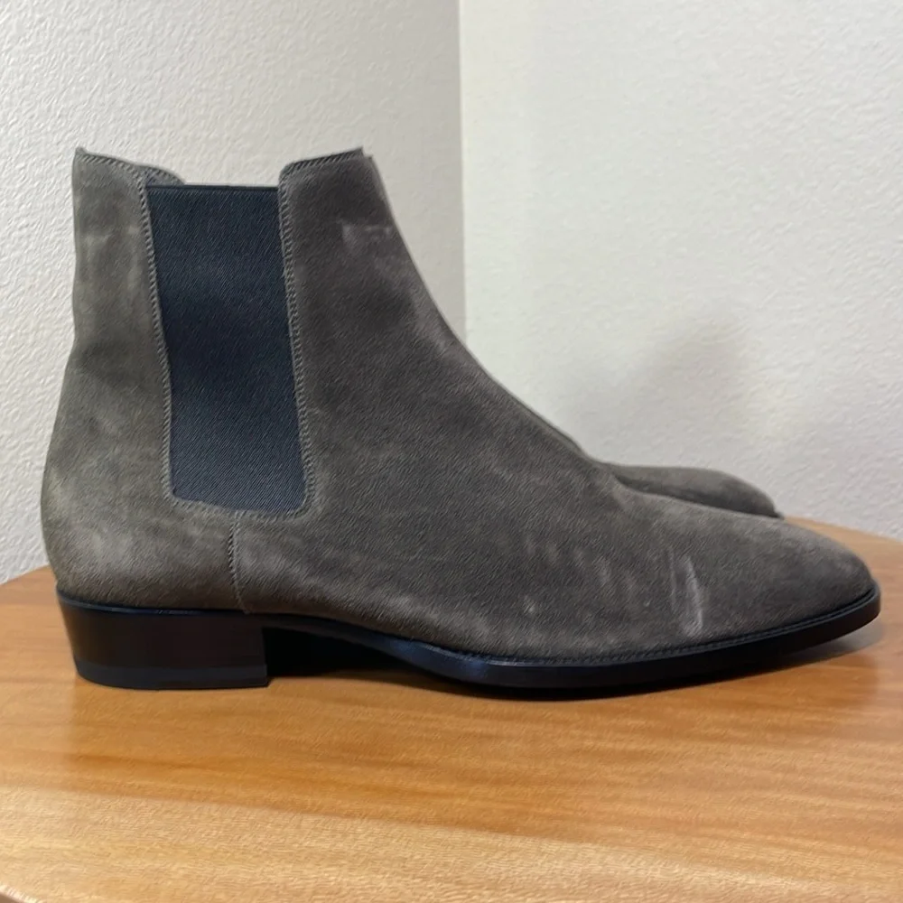 Saint Laurent Paris Wyatt Suede Chelsea Boot Gray/Black Size 41.5/8.5 - Picture 6 of 16